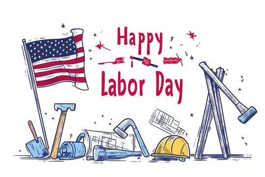 Labour day Safety hard hat and Construction tools background Labour Day concept on isolated background. 1st May celebrate on Labour Day is an annual holiday. celebration, day, poster, illustration, 