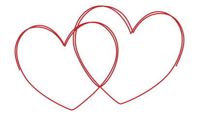 Poster - Two hearts continuous line drawing. Double heart wavy line. Relationship concept. Vector illustration isolated on white.