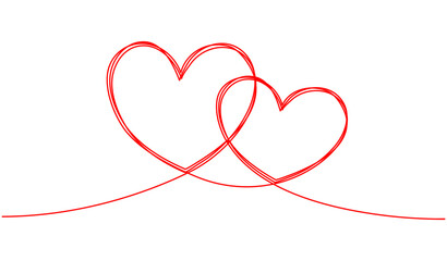 Poster - Two hearts continuous line drawing. Double heart wavy line. Relationship concept. Vector illustration isolated on white.