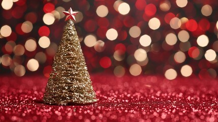 Wall Mural - festive gold christmas tree on a sparkling background.