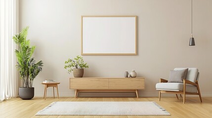 Aufkleber - Sophisticated modern living space featuring an empty frame mockup displayed on the wall complemented by sleek and stylish furniture creating a cozy and inviting atmosphere