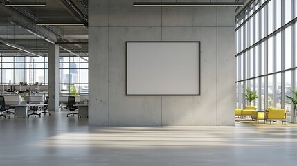 Fototapete - Sunlit Modern Open Office with Concrete Wall and Minimalist Poster Frame   Bright and Airy Workspace for Creative and Professional Environments