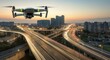 © gn8 - Drone surveillance over city highway at sunset for urban planning and traffic analysis