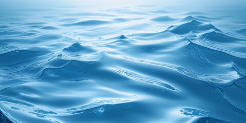 Poster - A close-up view of gentle waves on a tranquil blue ocean surface, showcasing soft textures and reflections for relaxation.