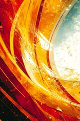 Poster - A dynamic blend of vivid colors creates a sense of movement, showcasing swirling patterns in red, orange, and yellow against a calming blue backdrop