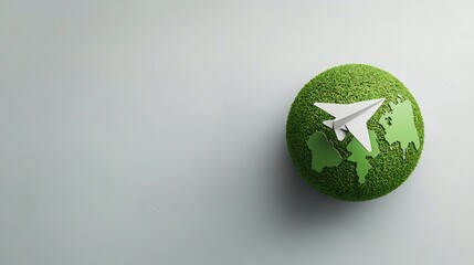 Aufkleber - A paper airplane gracefully circling a large green globe symbolizing alternative energy sources and sustainable technology solutions for a more eco friendly future