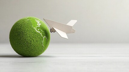 Aufkleber - Paper airplane gracefully flying around a large green globe representing environmental sustainability clean technology and the innovative solutions driving progress towards a more eco friendly future