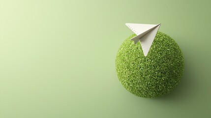 Aufkleber - Eco Friendly Paper Airplane Orbiting a Green Planet Symbolizing Clean Energy and Sustainable Technology for a Greener Future