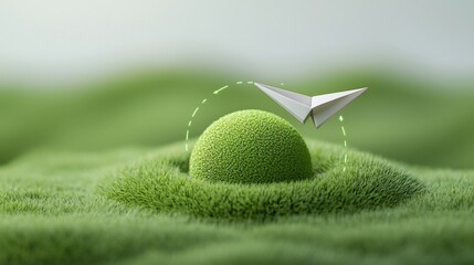 Poster - A paper airplane gracefully encircling a green planet symbolizing renewable energy and clean technologies for a sustainable world of the future