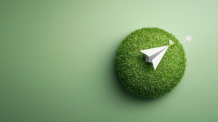 Aufkleber - A white paper airplane gracefully soaring around a green globe representing the concept of clean technology and renewable energy for a more sustainable future for our planet