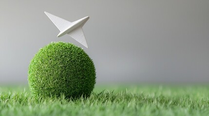 Aufkleber - Gracefully flying paper airplane gliding around a large green globe symbolizing clean technology renewable energy and a sustainable future for the planet