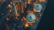 © Helois - Aerial view of an illuminated industrial plant at night.