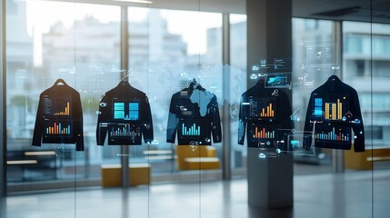 Leinwandbilder - Silhouette Business Meeting with Floating Data Charts and Interactive Global Network  Concept of corporate strategy data driven decision making