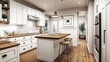 © Horsi - Modern Farmhouse Kitchen with White Cabinets and Wooden Island