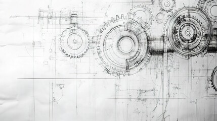 Poster - Detailed Technical Blueprint of Mechanical Gears and Cogs Representing Industrial Engineering and Design Concepts for Innovation and Production