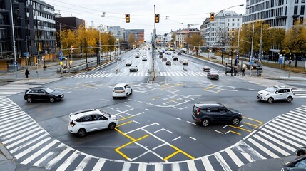 Leinwandbilder - High definition view of a smart city intersection featuring adaptive traffic signals sensor equipped vehicles and an integrated transportation network that optimizes urban mobility efficiency
