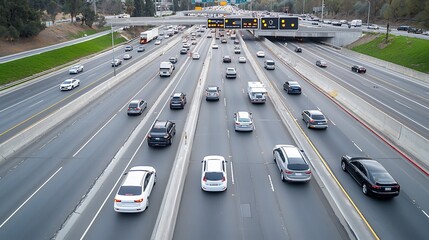 Leinwandbilder - Aerial perspective showcasing a futuristic smart highway system with synchronized traffic lights connected autonomous vehicles