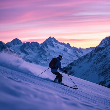 Cinematic Skiing Moment on Snowy Slopes