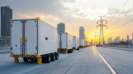 Aufkleber - Detailed view of modern battery energy storage units seamlessly integrated into a smart grid network for efficient peak power management and sustainable energy distribution