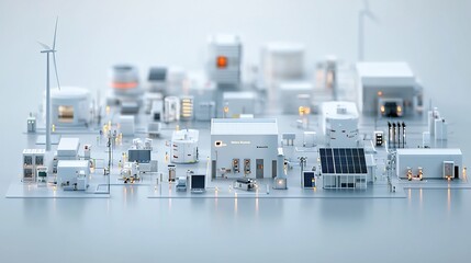 Fototapete - Sustainable Energy Hub with Advanced Solar and Wind Power Technologies for Efficient Power Distribution and Grid