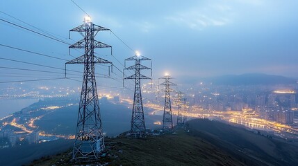 Poster - Futuristic smart city skyline at night illuminated by smart grid technology and advanced battery storage ensuring energy stability and efficiency for a sustainable urban landscape
