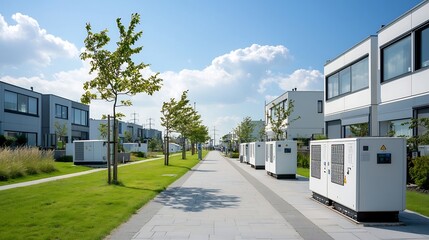 Leinwandbilder - of a smart electricity grid system with energy storage technology optimizing power distribution and stability to support a sustainable and modern neighborhood infrastructure