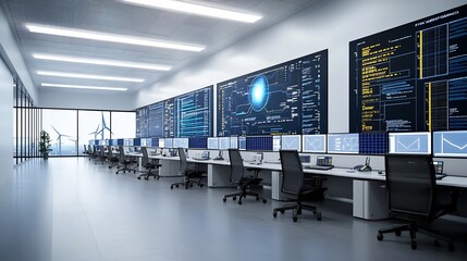 Aufkleber - Futuristic AI Powered Energy Management Center Optimizing Grid Efficiency by Balancing Solar Wind and Traditional Energy Sources for Sustainable Power Distribution