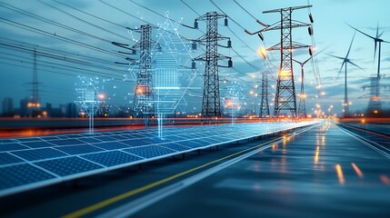 Leinwandbilder - Intelligent Grid System Optimizing and Harmonizing Energy from Solar Wind and Traditional Sources for Urban Power Management and Sustainability