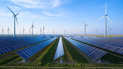 Leinwandbilder - Advanced energy storage and renewable energy with solar panels and wind farms connected to an intelligent and efficient smart grid system