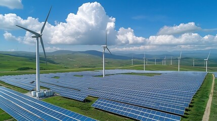 Leinwandbilder - Smart Grid Network Combining Solar and Wind Energy with Advanced Storage Systems for a Balanced and Efficient Power Supply