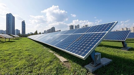 Poster - Futuristic cityscape featuring renewable energy sources like solar wind and hydro power
