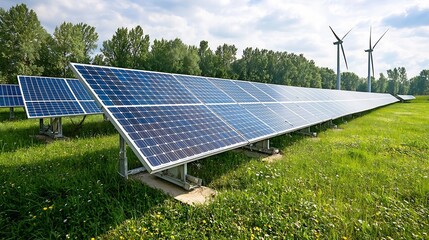 Leinwandbilder - Advanced real time renewable energy storage system featuring solar panels and wind turbines integrated within a smart grid framework for efficient power and distribution