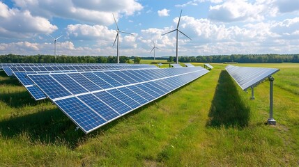 Aufkleber - Real time renewable energy storage system featuring solar panels and wind turbines integrated within a smart grid framework showcasing sustainable power technology and eco friendly energy solutions