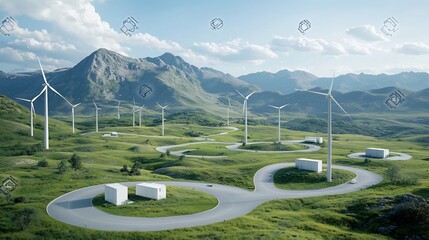 Poster - Futuristic cityscape with skyscrapers and infrastructure powered by smart grids renewable energy sources and efficient energy storage and management systems for a sustainable