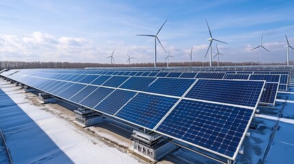 Aufkleber - Advanced smart grid infrastructure that seamlessly integrates renewable solar and wind power with efficient energy storage solutions for a balanced sustainable
