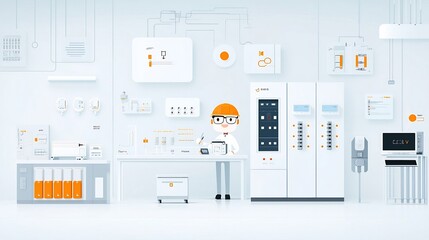 Leinwandbilder - Cartoon Character Servicing Modular Battery Storage and Intuitive Monitoring Systems