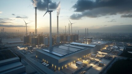 Poster - Bustling eco conscious urban center harnessing the power of wind solar and innovative energy storage systems to achieve a sustainable resilient energy infrastructure for the future
