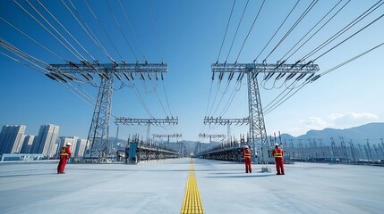 Aufkleber - Advanced Power Grid System Efficiently Managing Diverse Energy Sources Including Renewable Resources and Connecting Urban Buildings Factories and Infrastructure for a Sustainable Future
