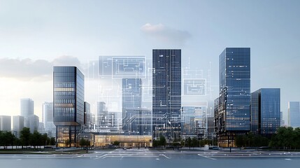 Poster - Futuristic smart city with advanced power grid and data network infrastructure featuring energy storage automation and sustainable technology for a connected efficient