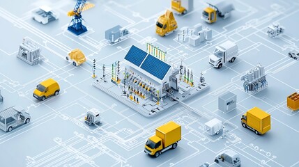 Fototapete - of a centralized management hub overseeing the and optimization of diverse energy sources and consumer sectors within a smart grid network