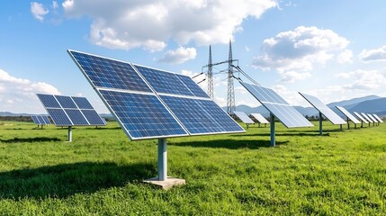 Leinwandbilder - Centralized power grid system integrating renewable energy sources such as solar and wind power and efficiently distributing electricity to connected homes
