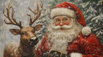 Wall Mural - santa claus and his reindeer illustration	