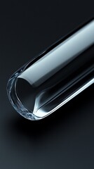Poster - A clear glass tube lies on a dark background, showcasing its sleek design and perfect transparency, creating an elegant visual contrast