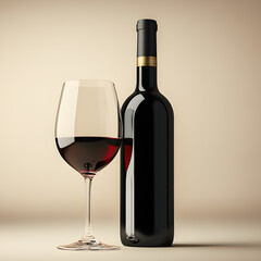 Wall Mural - bottle of wine with a glass on a neutral background realistic photo