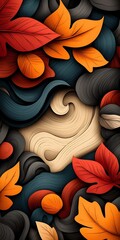 Poster - Captivating abstract featuring a dynamic swirling composition of colorful autumn leaves natural elements and earthy tones  This digital artwork showcases a harmonious blend of botanical handcrafted