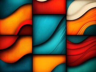Poster - Striking asymmetric chiaroscuro comic book style abstract with bold color palette dynamic fluid curves expressive text treatments and captivating halftone patterns