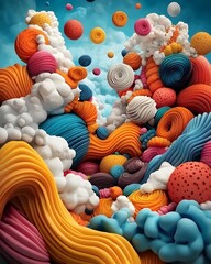 Poster - Vibrant and surreal dreamscape with floating distorted shapes textures and a playful pop art inspired The image features a colorful psychedelic palette