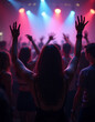 © Premium Stock - night club, crowd of men and women are dancing, hands up