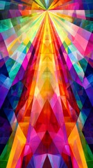 Poster - A colorful burst of geometric shapes forms a radiant pattern, showcasing a captivating blend of vibrant hues in an artistic display