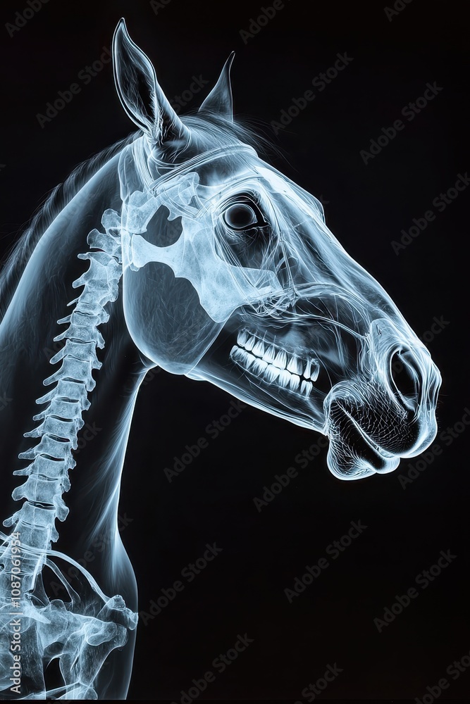 Detailed X-ray Image of a Horse's Anatomy Demonstrating Skeletal ...